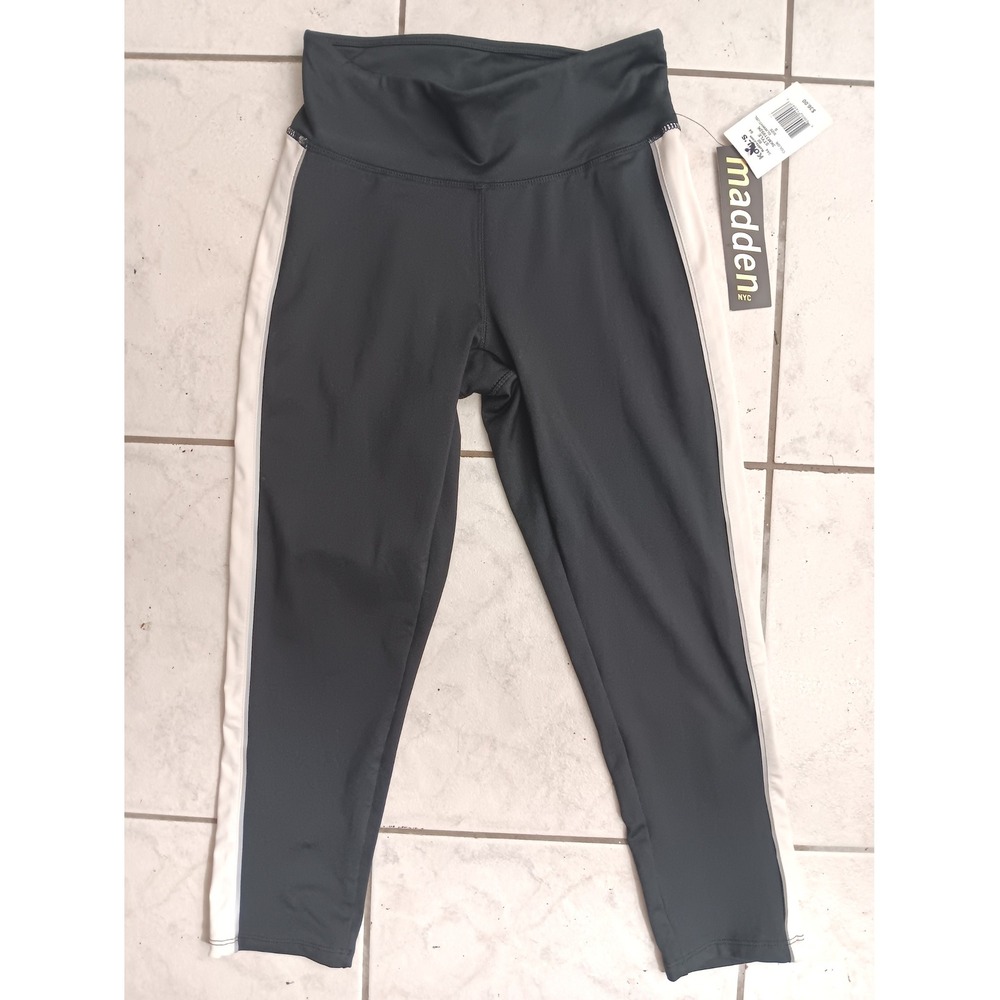 Madden NYC Womens Active Crop Leggings Athletic Yoga Pants White Stripe Size S